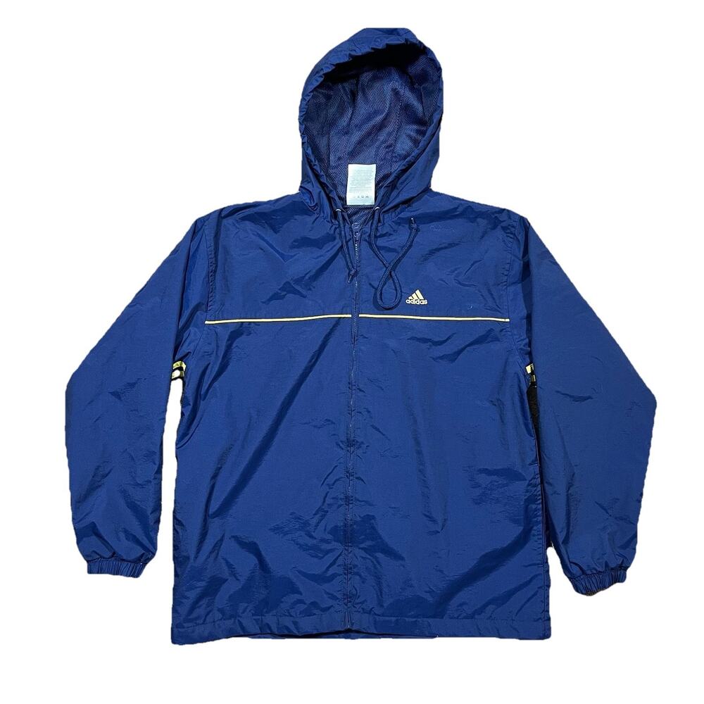 90s Adidas Windbreaker Jacket Mens Medium M Blue Yellow Hooded Zip